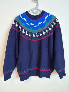 Vintage Goose Farm Navy Fair Isle Crewneck Sweater - Wool Tulchan Large